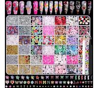 VelvetGlow 3D Nail Charms and Nail Gems, Mixed Shapes and Colors Nail Charms Gold Silver Cross Star Caviar Beads Pearls Pink White Flowers Bows Charms with Tweezers for Nail Art Design Junk Case