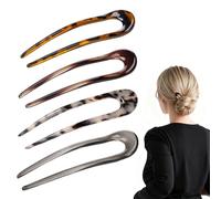 VelvetGlow 4 Pcs Large Hair Styling Pins for Long Hair, 4.5 Inch Tortoise Shell U-Shaped Hair Clips Forks Suitable for Women Bun and Updo Hairstyles, 4 Colors