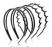 VelvetGlow 4-Piece Plastic Hairband Set - Zigzag Headband with Sharks Tooth Design, Non-Slip Double Row Teeth Hair Comb for Women & Girls - Black