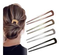 VelvetGlow 4 Piece U-Shaped French Metal Hairpins, Bobby Pins, Long 2-Pronged Sticks for Buns and French Twists, Hair Sticks and Forks in Black, Gold, Silver, Rose Gold