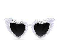 VelvetGlow 40th Birthday Sunglasses, Hello Forty Heart Glasses 40th Birthday Decorations For Women Men, White Shiny Diamond Pearl Glasses Happy Birthday Gifts