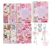 VelvetGlow 6 Pcs Inserts Cardstock For Kindle Paperwhite Clear Case 2Pcs E-Reader Phone Charm Bracelets Decor For Women Reader Booklovers Pink Theme Inserts Booklovers Gifts For Paper White 11th-12th