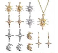 VelvetGlow 60 Pieces Celestial Charms Set, Silver & Gold Plated Moon Star Sun Pendants, DIY Jewelry Making Accessories
