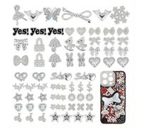 VelvetGlow 80 Pieces Large Junk Charms Bulk, Bling Flat Back Charms for Junk Socks, Silver Rhinestone Charm for Socks, Hearts, Bows, Stars, Rabbits and More Cute DIY Decorations