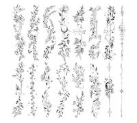 VelvetGlow Flower Temporary Tattoos for Women Girls, 16 Sheets Black Flower Leaf Wild Plants Sketch Tattoo Stickers, Waterproof Tattoo for Arm Collarbone Body Art