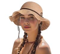 VelvetGlow Foldable Wide-Brimmed Sun Hat for Women, Straw Hat for Women, Sun Hat for Women, SPF 50+, Knitted Floppy Hat for The Beach, for Summer Travel and Outdoor Activities Brown