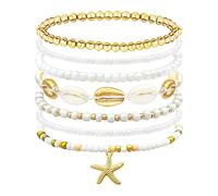 VelvetGlow Handgemachte Bohemian Pearl Beach Armband Set, Wasserdichtes Sommerstrand-Schmuck für Urlaub, Seestern-Schildkröten-Design Surferarmbänder, Perfekt für Strandliebhaber