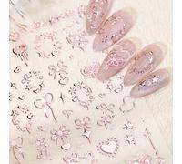 VelvetGlow Nail Art Stickers 5D Embossed Pink Bow Nail Stickers for Nail Art Romantic Heart Bow Nail Decals Pink Designs Nail Supplies for Women Girls DIY Manicure