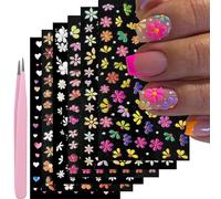 VelvetGlow Nail Art Stickers Decals 5D Embossed Flower Nail Decals Self Adhesive Spring Summer Heart Daisy Nail Supplies 3D Nail Design for Women Nail Decoration Colorful Flower Nail Stickers