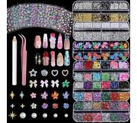 VelvetGlow Nail Charms, Nail Accessories Kit with 6 Box Nail Charms and Gems, 10 Pcs Flower Nail Stickers, 1 Pcs Dotting Tools, Nail Art Kit