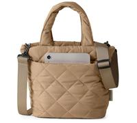 VelvetHue Quilted Crossbody Tote Bag with Zipper - Cute Puffer Handbag with Adjustable Strap, Everyday Tote Bag for Work Teacher Travel, Camel