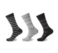 VELVETIO 12 Piece Diabetic Flexitop Mens Socks, Loose Top Grey Stripe Pattern Non-Elastic Socks, Soft Grip 100% Cotton Men Casual Wear Sock, UK 6-11, EUR 39-45