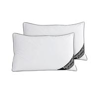 VELVETIO 2 Pair Hotel Quality Pillows Back and Side Sleeper, 100% Egyptian Cotton Head Supporter Bed Pillows, Anti Allergy Hollowfibre Filling Pillow 48 x 74cm, Black