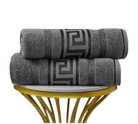 VELVETIO 2 Piece Regent Greek Sheet for Bathroom, Super Soft Thick 100% Cotton Jumbo Bath Sheet 100 x 180cm, Hotel Quality Highly Absorbent Greek Key Sheets 500 GSM, Charcoal