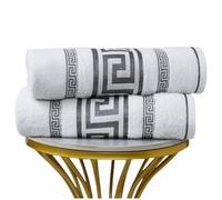 VELVETIO 2 Piece Regent Greek Sheet for Bathroom, Super Soft Thick 100% Cotton Jumbo Bath Sheet 100 x 180cm, Hotel Quality Highly Absorbent Greek Key Sheets 500 GSM, White