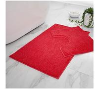 VELVETIO 2 Piece Shiny Bath Mat & Pedestal Set, Non Slip Water Absorbent Glitter Bathroom Toilet Rug, Machine Washable Super Soft Sparkling Microfiber Floor Mats, (50x80, 50x40 cm), Deep Red