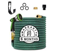 VELVETIO 25FT Expandable Garden Hose Pipe, Anti Kink 10 Pattern Spray Nozzle, Leakproof 4 Layer Latex Core, 2500D Heavy Duty Water Hose with Brass Connector, Green/Black