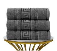 VELVETIO 3 Piece Regent Greek Sheet for Bathroom, Super Soft Thick 100% Cotton Bath Sheet 90 x 150cm, Hotel Quality Highly Absorbent Greek Key Sheets 500 GSM, Charcoal