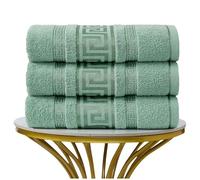 VELVETIO 3 Piece Regent Greek Sheet for Bathroom, Super Soft Thick 100% Cotton Bath Sheet 90 x 150cm, Hotel Quality Highly Absorbent Greek Key Sheets 500 GSM, Green