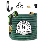 VELVETIO 50FT Expandable Garden Hose Pipe, Anti Kink 10 Pattern Spray Nozzle, Leakproof 4 Layer Latex Core, 2500D Heavy Duty Water Hose with Brass Connector, Green/Black