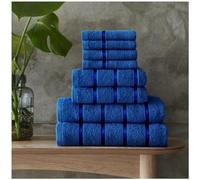 VELVETIO 8 Piece Boston Towel Bale Set, Family Bundle Water Absorbent Egyptian Cotton Bathroom Towels, Quickly Dry 4 x Face, 2 x Hand, 2 x Bath Towels Sets, Royal Blue, 400 GSM