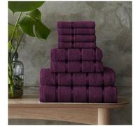 VELVETIO 8 Piece Boston Towel Bale Set, Family Bundle Water Absorbent Egyptian Cotton Bathroom Towels, Quickly Dry 4 x Face, 2 x Hand, 2 x Bath Towels Sets, Aubergine, 400 GSM