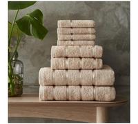 VELVETIO 8 Piece Boston Towel Bale Set, Family Bundle Water Absorbent Egyptian Cotton Bathroom Towels, Quickly Dry 4 x Face, 2 x Hand, 2 x Bath Towels Sets, Natural, 400 GSM