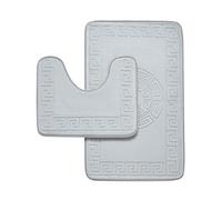 VELVETIO Bath Mat Set 2 Piece Machine Washable for Bathroom, Greek Key Non Slip Quick Dry Shower Rugs & Bathtub Mats, Memory Foam Water Absorbent 100% Polypropylene Toilet Rugs, Grey