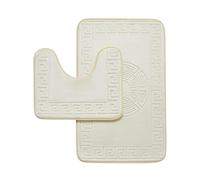 VELVETIO Bath Mat Set 2 Piece Machine Washable for Bathroom, Greek Key Non Slip Quick Dry Shower Rugs & Bathtub Mats, Memory Foam Water Absorbent 100% Polypropylene Toilet Rugs, Cream