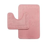 VELVETIO Bath Mat Set 2 Piece Machine Washable for Bathroom, Greek Key Non Slip Quick Dry Shower Rugs & Bathtub Mats, Memory Foam Water Absorbent 100% Polypropylene Toilet Rugs, Blush Pink
