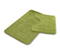 VELVETIO Bath Mat Set 2 Piece Machine Washable for Bathroom, Jacquard Greek Non Slip Quick Dry Shower Rugs & Bathtub Mats, Highly Water Absorbent 100% Polypropylene Toilet Rug Sets, Green