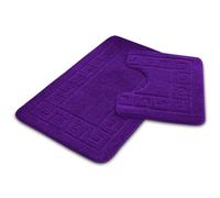 VELVETIO Bath Mat Set 2 Piece Machine Washable for Bathroom, Jacquard Greek Non Slip Quick Dry Shower Rugs & Bathtub Mats, Highly Water Absorbent 100% Polypropylene Toilet Rug Sets, Purple