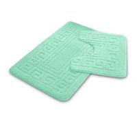VELVETIO Bath Mat Set 2 Piece Machine Washable for Bathroom, Jacquard Greek Non Slip Quick Dry Shower Rugs & Bathtub Mats, Highly Water Absorbent 100% Polypropylene Toilet Rug Sets, Aqua