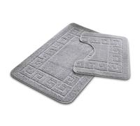 (Silver) Greek Kay Bath Mat Set Non Slip Water Absorbent
