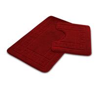 VELVETIO Bath Mat Set 2 Piece Machine Washable for Bathroom, Jacquard Greek Non Slip Quick Dry Shower Rugs & Bathtub Mats, Highly Water Absorbent 100% Polypropylene Toilet Rug Sets, Red