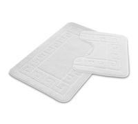 VELVETIO Bath Mat Set 2 Piece Machine Washable for Bathroom, Jacquard Greek Non Slip Quick Dry Shower Rugs & Bathtub Mats, Highly Water Absorbent 100% Polypropylene Toilet Rug Sets, White
