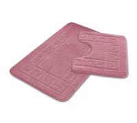 VELVETIO Bath Mat Set 2 Piece Machine Washable for Bathroom, Jacquard Greek Non Slip Quick Dry Shower Rugs & Bathtub Mats, Highly Water Absorbent 100% Polypropylene Toilet Rug Sets, Dusty Pink