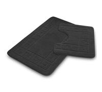 VELVETIO Bath Mat Set 2 Piece Machine Washable for Bathroom, Jacquard Greek Non Slip Quick Dry Shower Rugs & Bathtub Mats, Highly Water Absorbent 100% Polypropylene Toilet Rug Sets, Charcoal