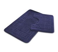 VELVETIO Bath Mat Set 2 Piece Machine Washable for Bathroom, Jacquard Greek Non Slip Quick Dry Shower Rugs & Bathtub Mats, Highly Water Absorbent 100% Polypropylene Toilet Rug Sets, Navy