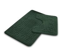 VELVETIO Bath Mat Set 2 Piece Machine Washable for Bathroom, Jacquard Greek Non Slip Quick Dry Shower Rugs & Bathtub Mats, Highly Water Absorbent 100% Polypropylene Toilet Rug Sets, Dark Green