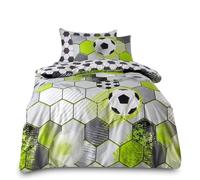VELVETIO Boys & Girls Football Duvet Cover Set with Pillowcase, Soft Breathable Polycotton Kids Bedding Single Bedset, Reversible Soccer Comforter Quilt, Grey