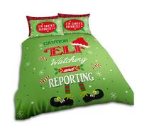 VELVETIO Christmas Duvet Cover Set Single with Pillowcase, Xmas Printed Elf On the Shelf Bedding Bedset, Super Soft Reversible Snowflakes Quilt Coverlet, Multi