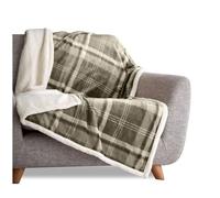 VELVETIO Cuddly Teddy Bear Fleece Throw 130 x 180cm, Super Soft Large Checkered Blanket for Sofa Bed, Snuggle Thermal Warm Lightweight Travel Throws, Natural