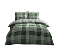 VELVETIO Denim Check Beddings Duvet Cover and Pillowcase, Soft Reversible Tartan Checked Quilt, Breathable Printed Blocks Checkered Lightweight Bed linen Comforter Set, Single Size, Green
