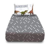 VELVETIO Dinosaur Fitted Sheet Single with Pillowcase, Soft Breathable Printed Kids Bedding, Hypoallergenic Wildlife Animal Bed Sheets for Boys & Girls, Multi