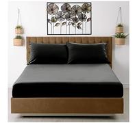 VELVETIO Easy Care Plain Black Fitted Sheet, Soft Breathable 100% Polyester Fade Resistant Bedding Sheets, 25 CM Extra Deep Microfiber Fabric Bedsheet, King Size