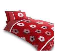 VELVETIO Easy Care Single Kids Duvet Cover Set with Pillowcase, Boys & Girls Football Bedding Bedset, Super Soft Reversible Soccer Printed Comforter Quilt, Red