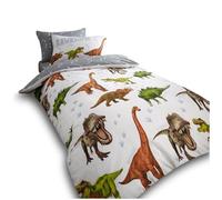 VELVETIO Easy Care Single Kids Duvet Cover Set with Pillowcase, Comfy Girls & Boys Dinosaur Bedding Bedset, Soft Reversible Animal Print Comforter Quilt, Multi