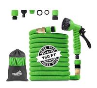 VELVETIO Expandable Strong Garden Hose Pipe 160FT, 7 Function Nozzle Spray Gun with 3/4" 1/2" 1" Leakproof Connector, 4 Layer Latex Core No Kink Flexible Hose for Outdoor & Car Wash, Green