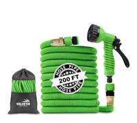 VELVETIO Expandable Strong Garden Hose Pipe 200FT, 7 Function Nozzle Spray Gun with 3/4" 1/2" 1" Leakproof Connector, 4 Layer Latex Core No Kink Flexible Hose for Outdoor & Car Wash, Green